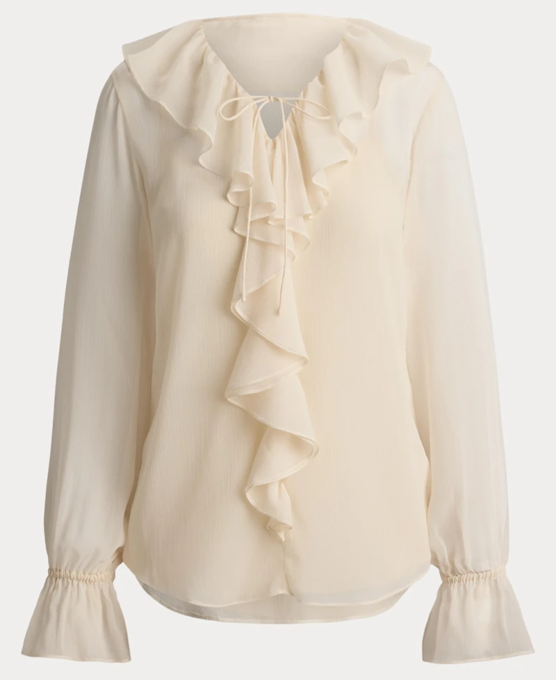 Lauren Ralph Women's Ruffle-Trim V-Neck Blouse