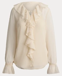 Lauren Ralph Women's Ruffle-Trim V-Neck Blouse
