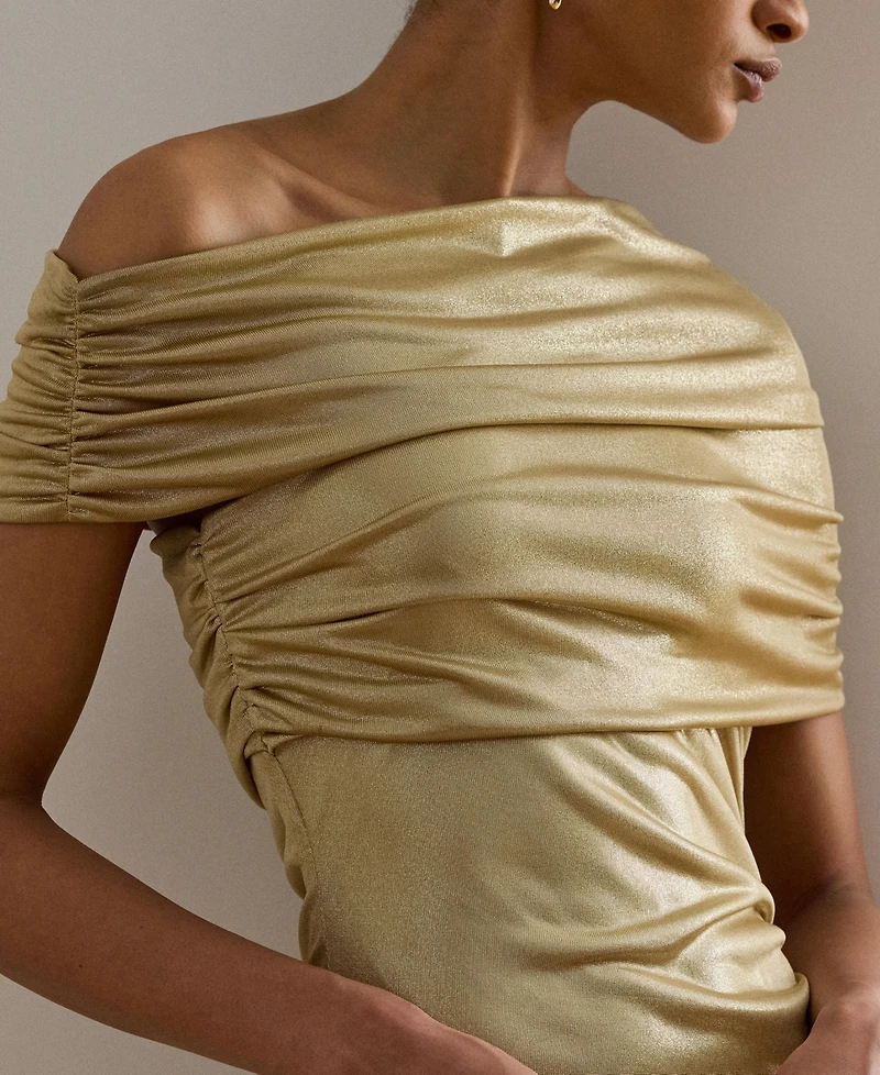 Lauren Ralph Metallic Off-the-Shoulder Cocktail Dress