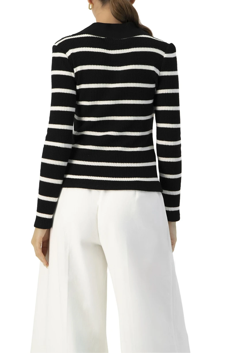 Ivonne Women's Knitted Striped Long Sleeve Polo