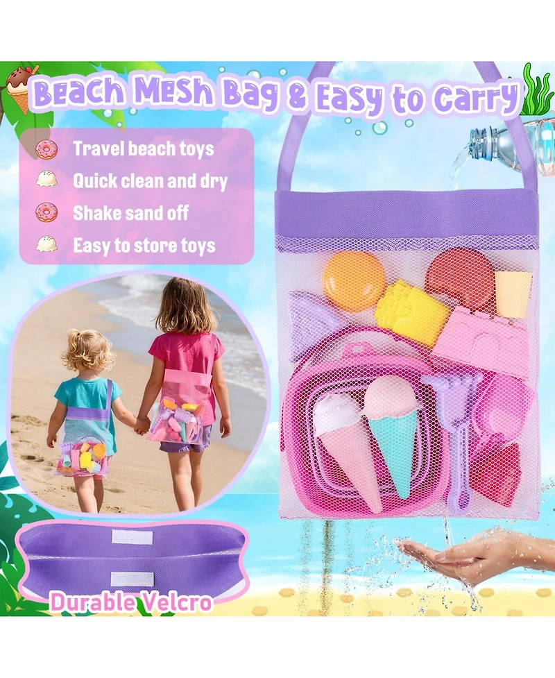 Gnuadz Collapsible Beach Toys Sand Bucket Shovels Set Castle Mesh Bag