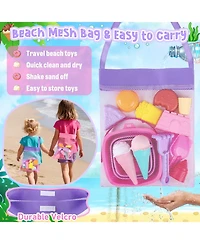 Gnuadz Collapsible Beach Toys Sand Bucket Shovels Set Castle Mesh Bag