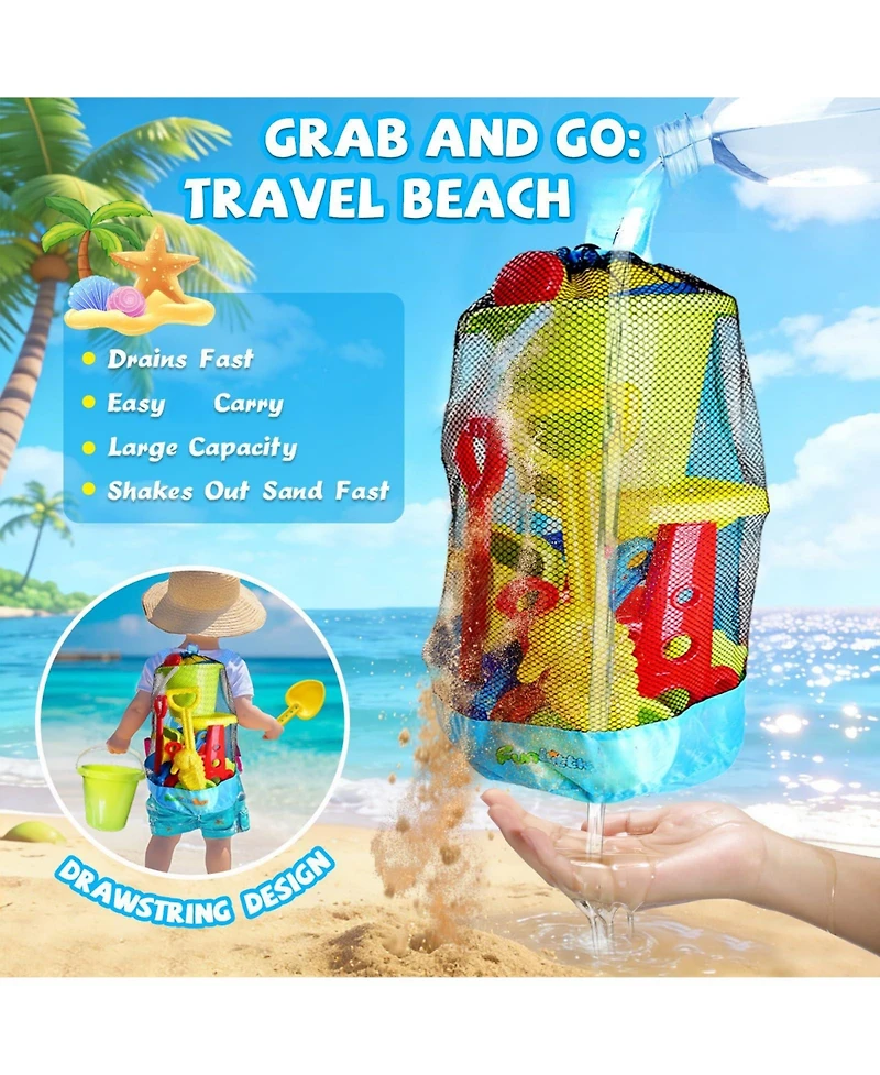 Gnuadz 19-piece Sand Toys Set Water Wheel Bucket Molds Mesh Bag Kids Beach Play Kit