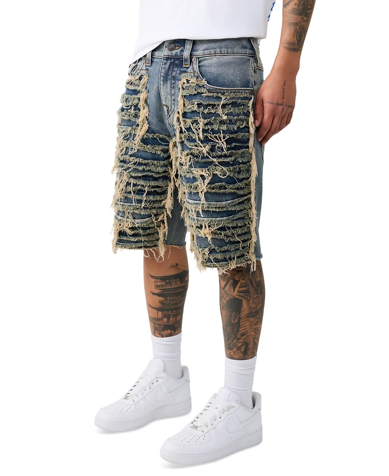 True Religion Men's Baggy Destroyed Flap Denim Shorts