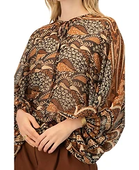 Ivonne Women's Dolman Paisley Blouse with Neck Ties