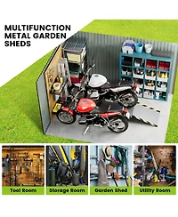 homfan Outdoor Metal Storage Shed, Galvanized Steel Waterproof Garden Tool Organizer with Safety Edge Protectors and Spacious Interior