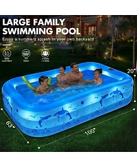 Gnuadz Inflatable Pool With Lights Family Swimming Backyard