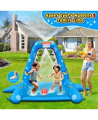 Gnuadz 110" Inflatable Shark Splash Pad With Basketball Hoop Outdoor Water Toy