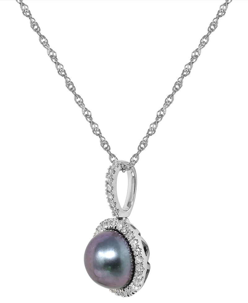 Macy's Cultured Tahitian Pearl (8mm) & Diamond (1/8 ct. t.w.) Pendant Necklace in 14k White Gold