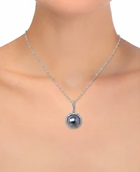 Macy's Cultured Tahitian Pearl (8mm) & Diamond (1/8 ct. t.w.) Pendant Necklace in 14k White Gold