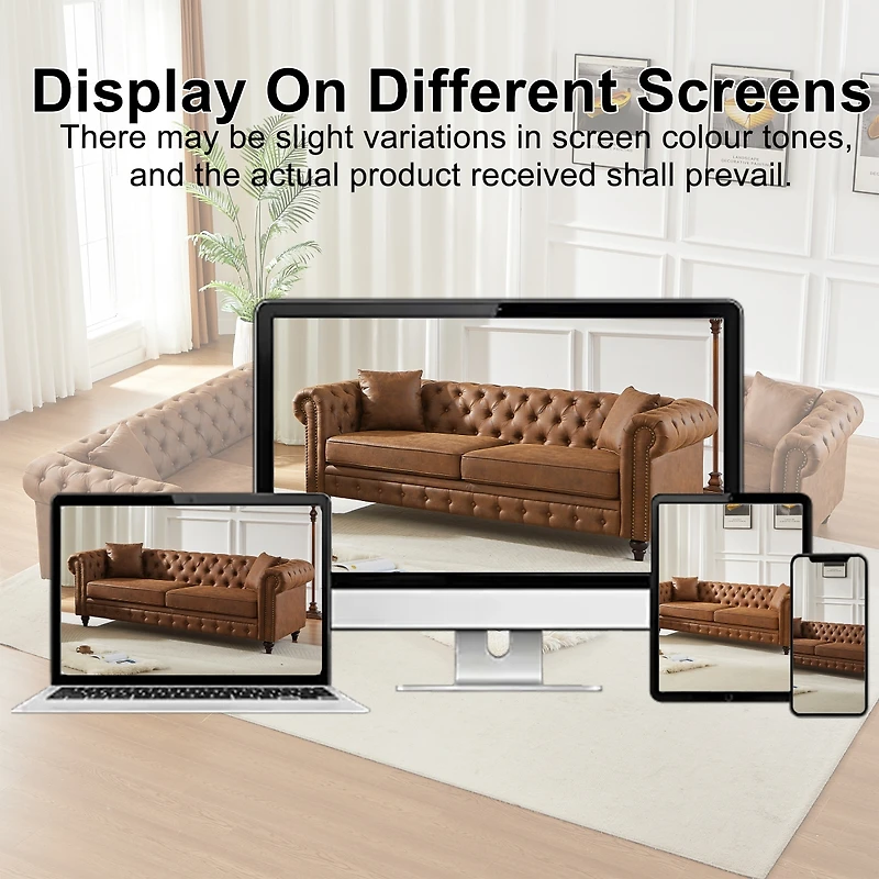 Streamdale Furniture Tech Fabric Chesterfield Sofa with Rolled Arms and Cushions