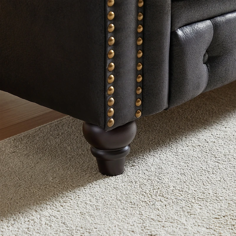 Streamdale Furniture 63.5" Tech Fabric Chesterfield Sofa with Button Tufting and Nail Trim