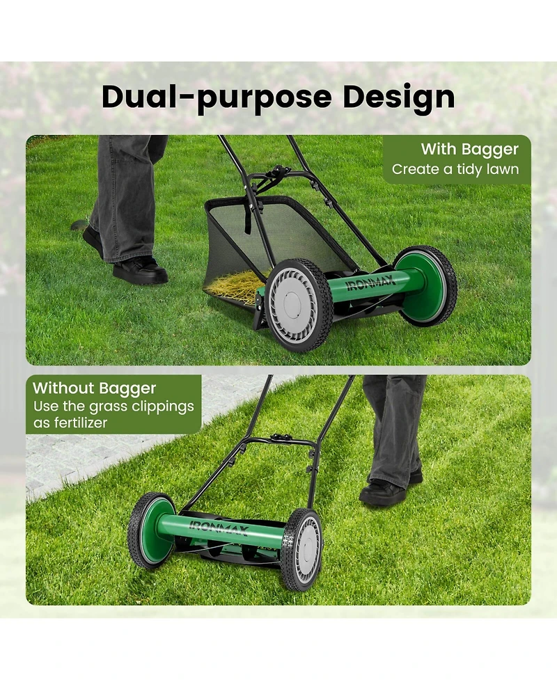 Costway Push Lawn Mower with 5-Blade 6.9 Gallon Removable Grass Catcher for Garden