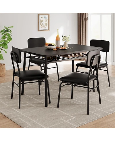 gaomon Dining Table Set for 4 with Storage Rack, 5-Piece Kitchen Table and Upholstered Chairs of 4, Wood Tabletop and Heavy-Duty Metel Frame