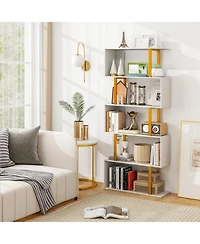 Gymax 2 Pieces 5 Tier Geometric Bookcase 62 Inch S Shaped Bookshelf with Metal Frame