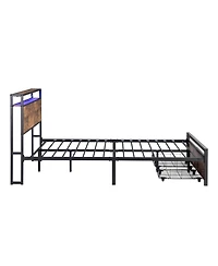 Boyel Living Queen Size Industrial Bed Frame with Storage Headboard Led Lights Charging Station and 2 Underbed Drawers
