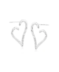 American West Jewelry Sterling Silver 1 Inch Textured Heart Hoop Earrings