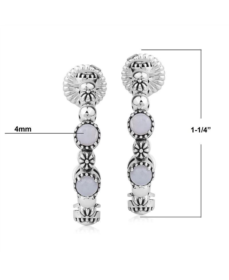 American West Jewelry Sterling Silver Lace Agate 1 Inch Concha Hoop Earrings