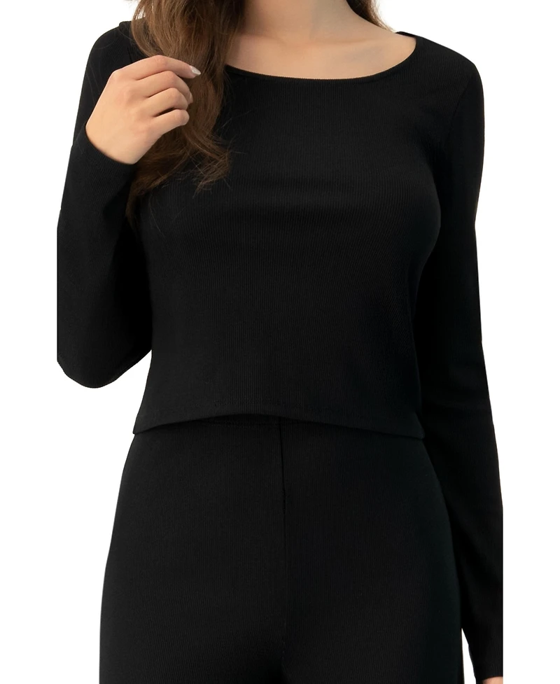 Ivonne Women's Ribbed Long Sleeve Crop Top