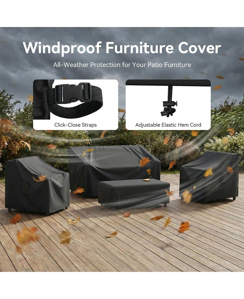Pocassy Outdoor Furniture Cover Waterproof 4 Piece Patio Furniture Set Cover for Outside Couch, Lawn Chairs, Coffee Table, Windproof with Buckle Strap