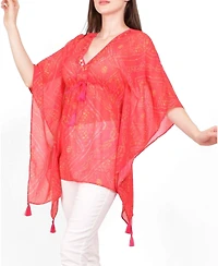 Raas Women's Bandhani Tie-Dye Mirror Embroidered Boho Kaftan Top