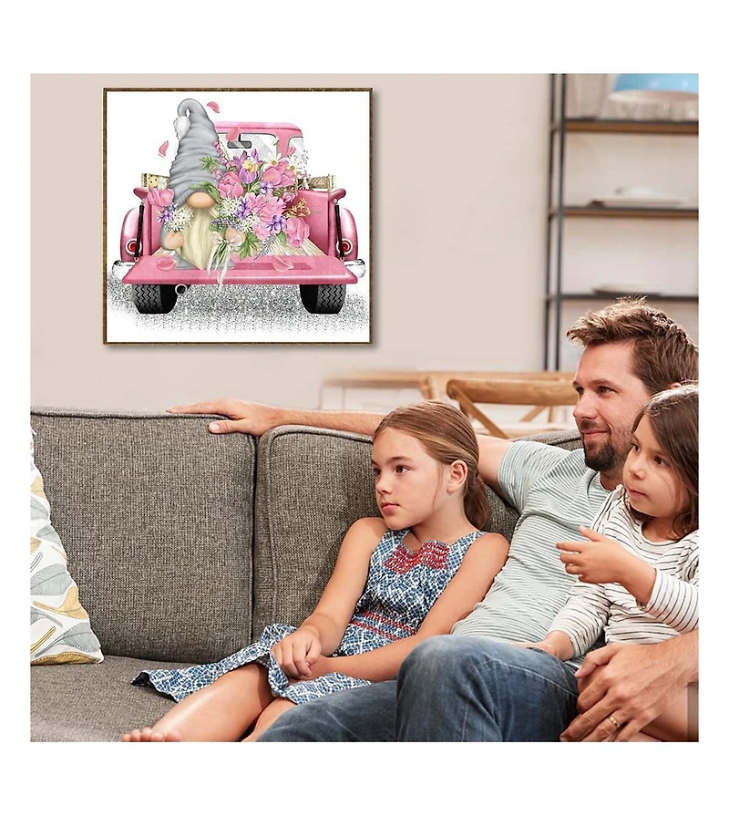 Gnuadz Stamped Cross Stitch Kit Truck Flower Gnome Beginner Needlecraft Wall Decor 13.8x13.8