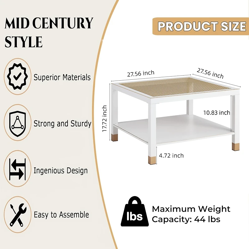 Streamdale Furniture Modern Square Coffee Table - Crisp Metal Frame with Luxe Glass Top
