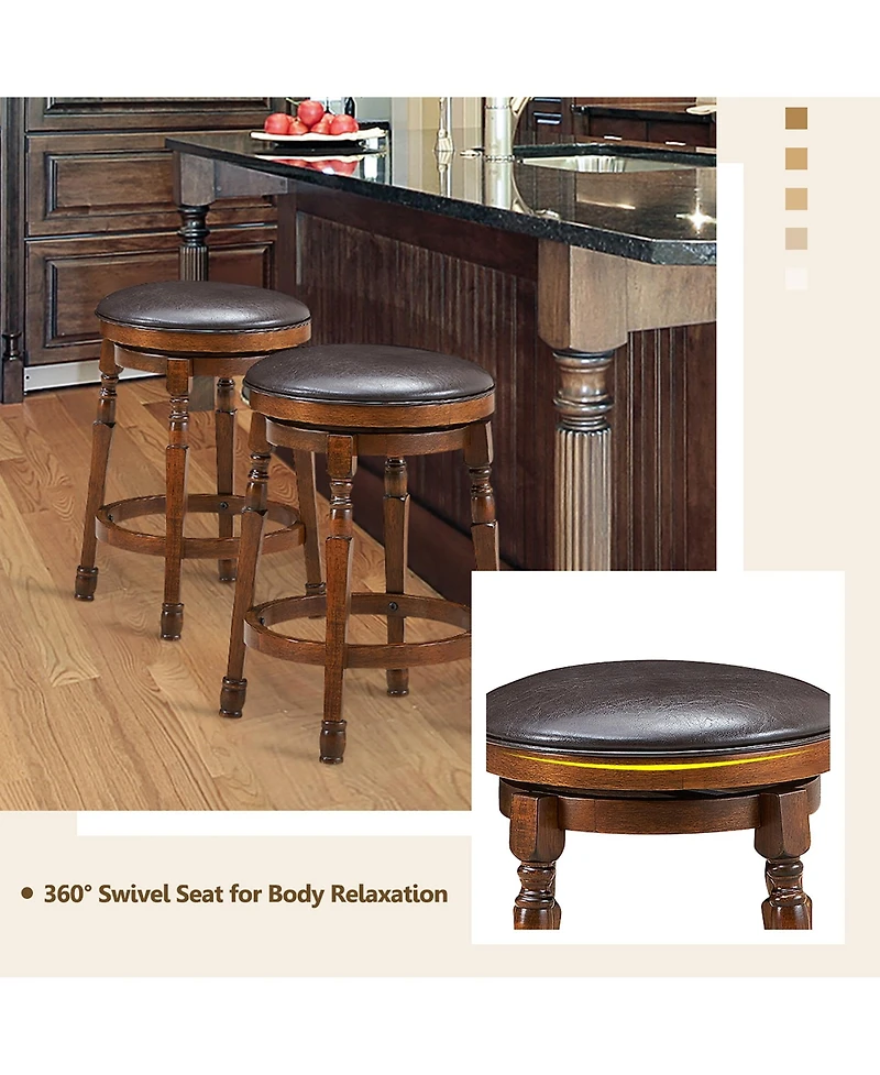 Costway Set of 2 24 Inches Swivel Bar Stool Leather Padded Dining Kitchen Pub Chair Backless