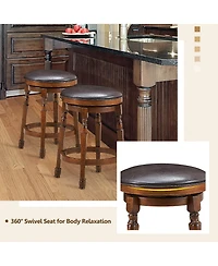 Costway Set of 2 24 Inches Swivel Bar Stool Leather Padded Dining Kitchen Pub Chair Backless