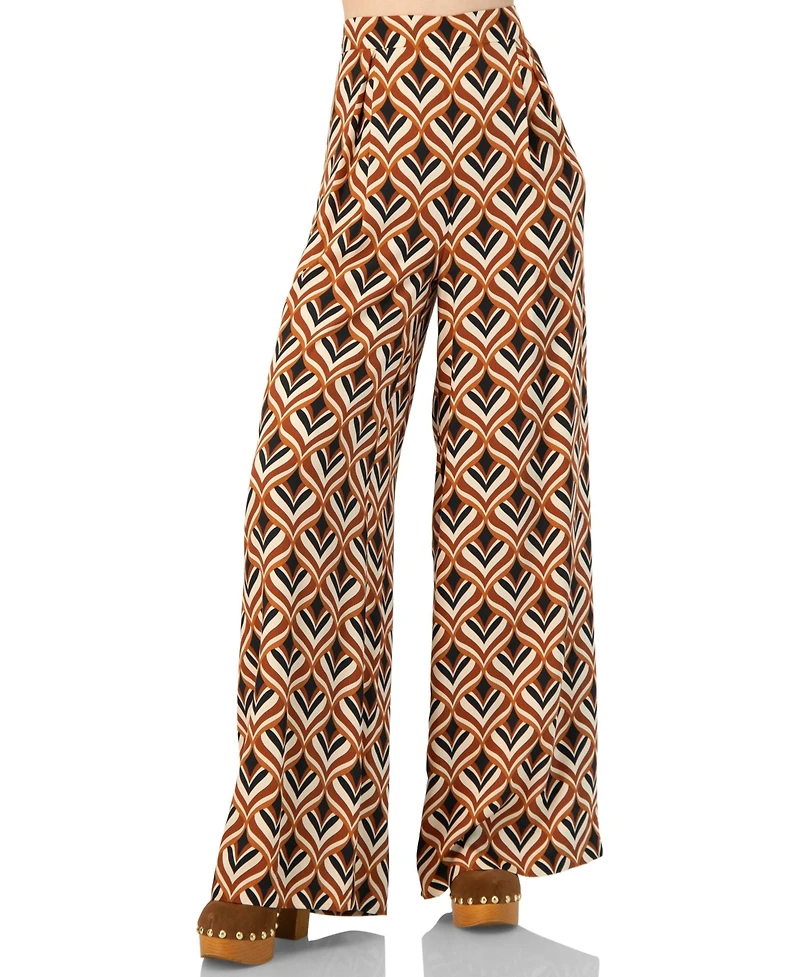 Ivonne Women's Geometric Wide Leg Printed Pants with Side Zipper