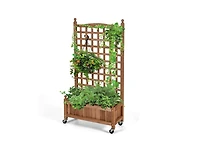 Lucky One 50 Inch Wooden Planter Box with Trellis and Wheels, Raised Garden Bed