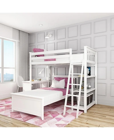 Max & Lily L-Shaped Twin over Twin Bunk Bed with Bookcase and Desk