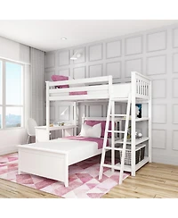 Max & Lily L-Shaped Twin over Twin Bunk Bed with Bookcase and Desk