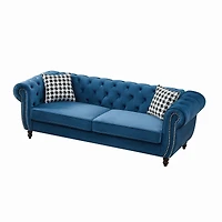 Streamdale Furniture 85" Velvet Chesterfield Sofa with Roll Arm and Nailhead
