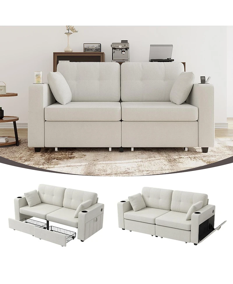 Streamdale Furniture Modern 3-Seat Chenille Sofa with Usb and Storage