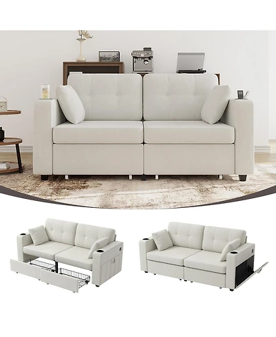 Streamdale Furniture Modern 3-Seat Chenille Sofa with Usb and Storage