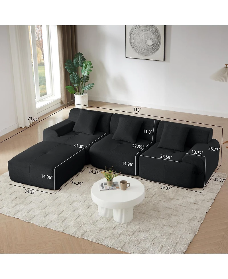 Streamdale Furniture Modern L-Shaped Corduroy Sectional Sofa with Movable Ottoman