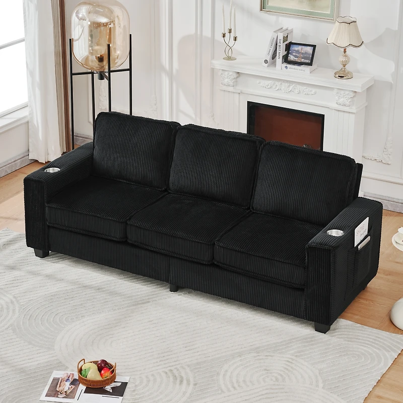 Streamdale Furniture Corduroy three-seater sofa, modern compact, living room/study/bedroom/office