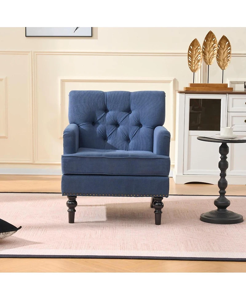 Streamdale Furniture Tufted Club Chair, Upholstered Button Armchair, Linen Fabric Sofa Chair