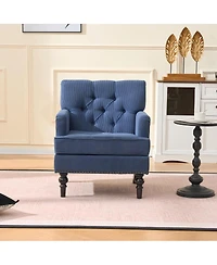 Streamdale Furniture Tufted Club Chair, Upholstered Button Armchair, Linen Fabric Sofa Chair