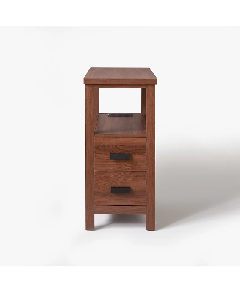 Streamdale Furniture Rustic End Table Charging Station and 2 Drawers
