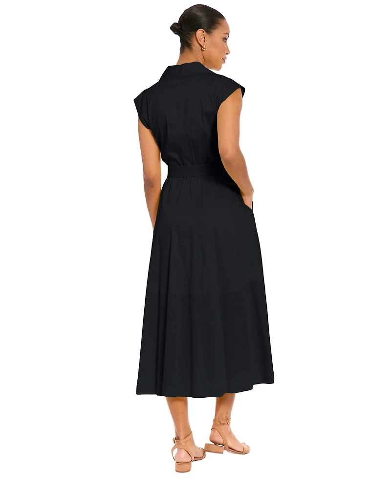 London Times Women's Belted V-Neck Shirt Dress