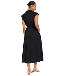London Times Women's Belted V-Neck Shirt Dress