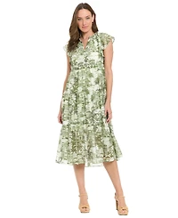 London Times Women's V-Neck Midi Dress