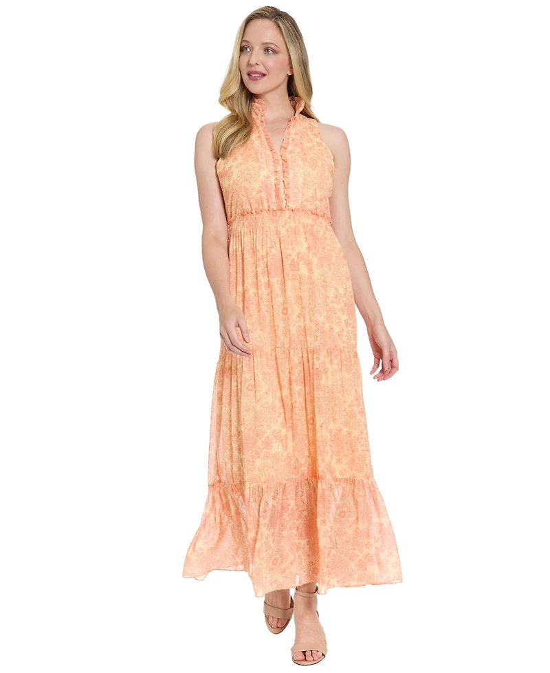 London Times Women's V-Neck Maxi Dress