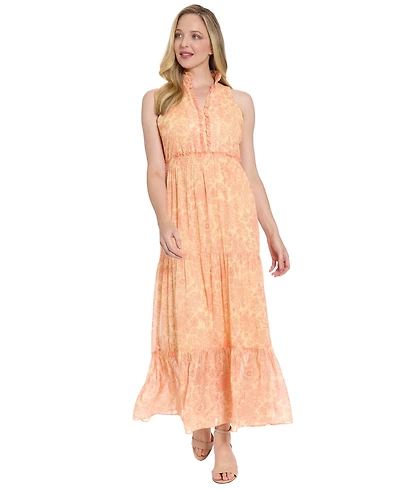 London Times Women's V-Neck Maxi Dress