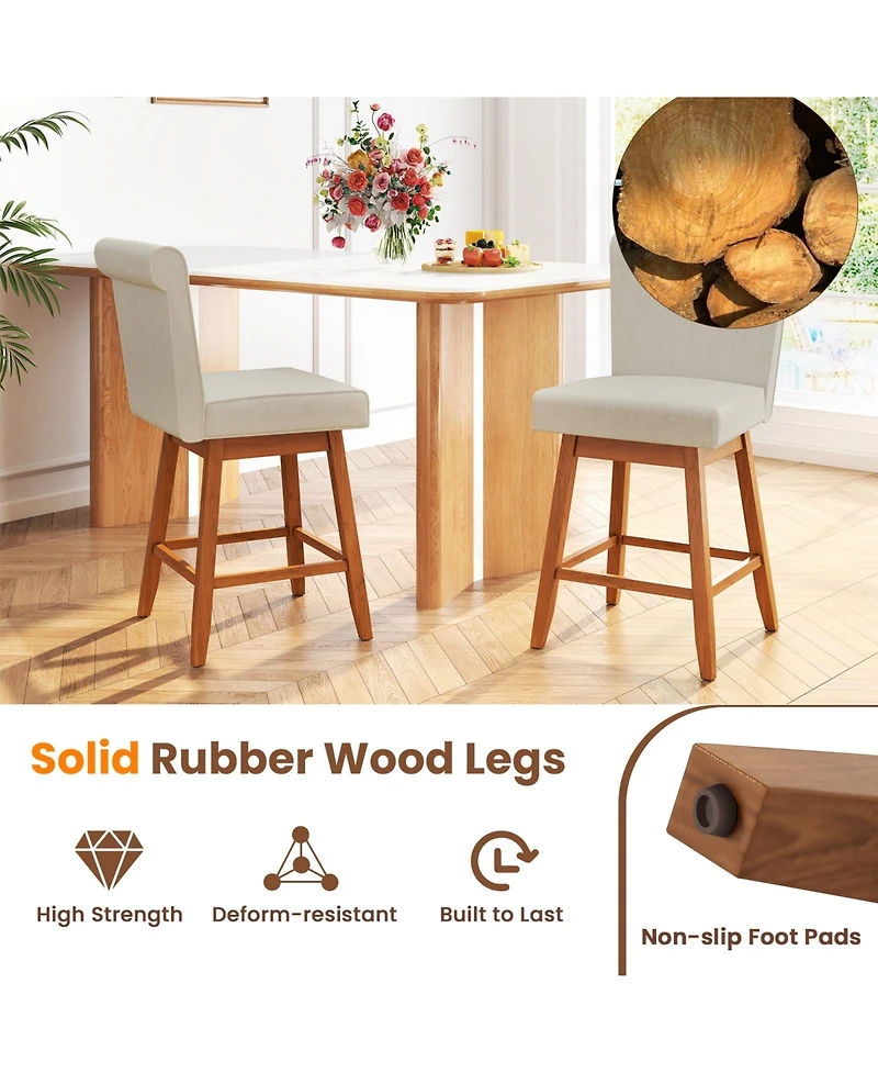 Slickblue 2 Piece 27 Inch Counter Height Bar Chairs Rubber Wood Legs