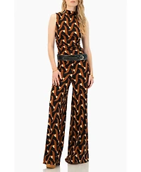 Ivonne Women's Geometric Strech Wide Pants