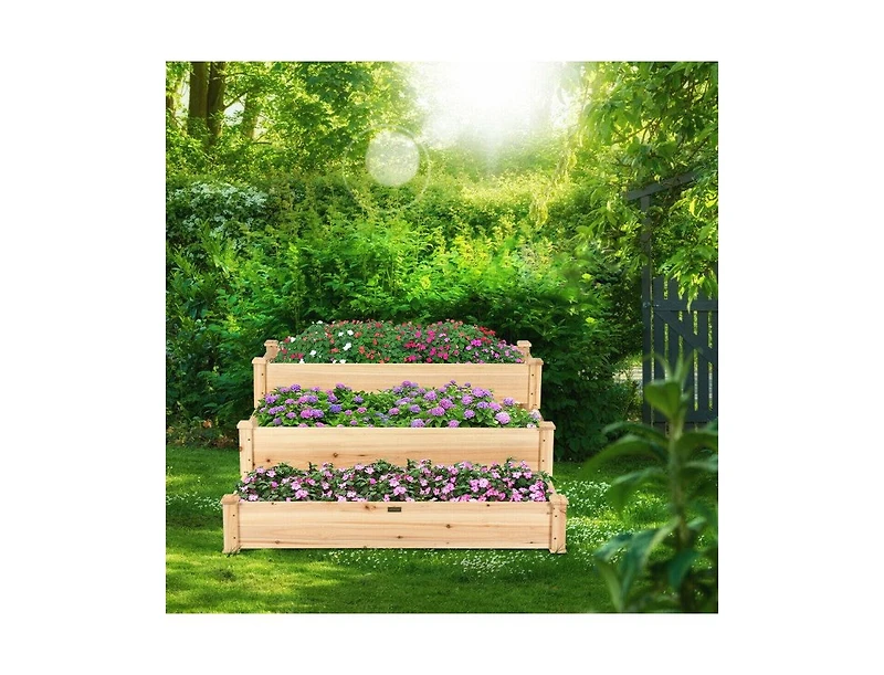 Lucky One 3 Tier Elevated Wooden Garden Bed for Vegetables, Herbs and Flowers