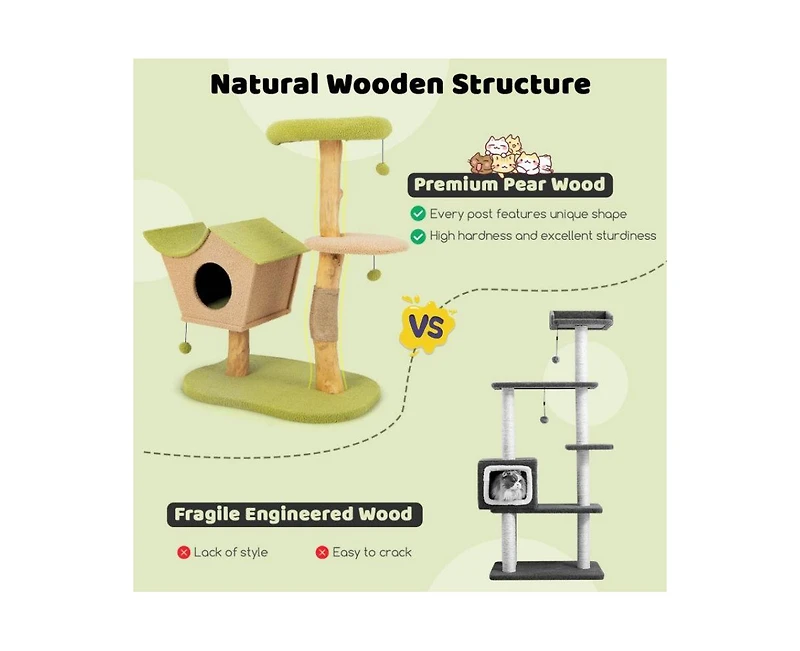 Aostirmotor 43" Wooden Cat Tree with Padded Top Perch for Indoor Cats